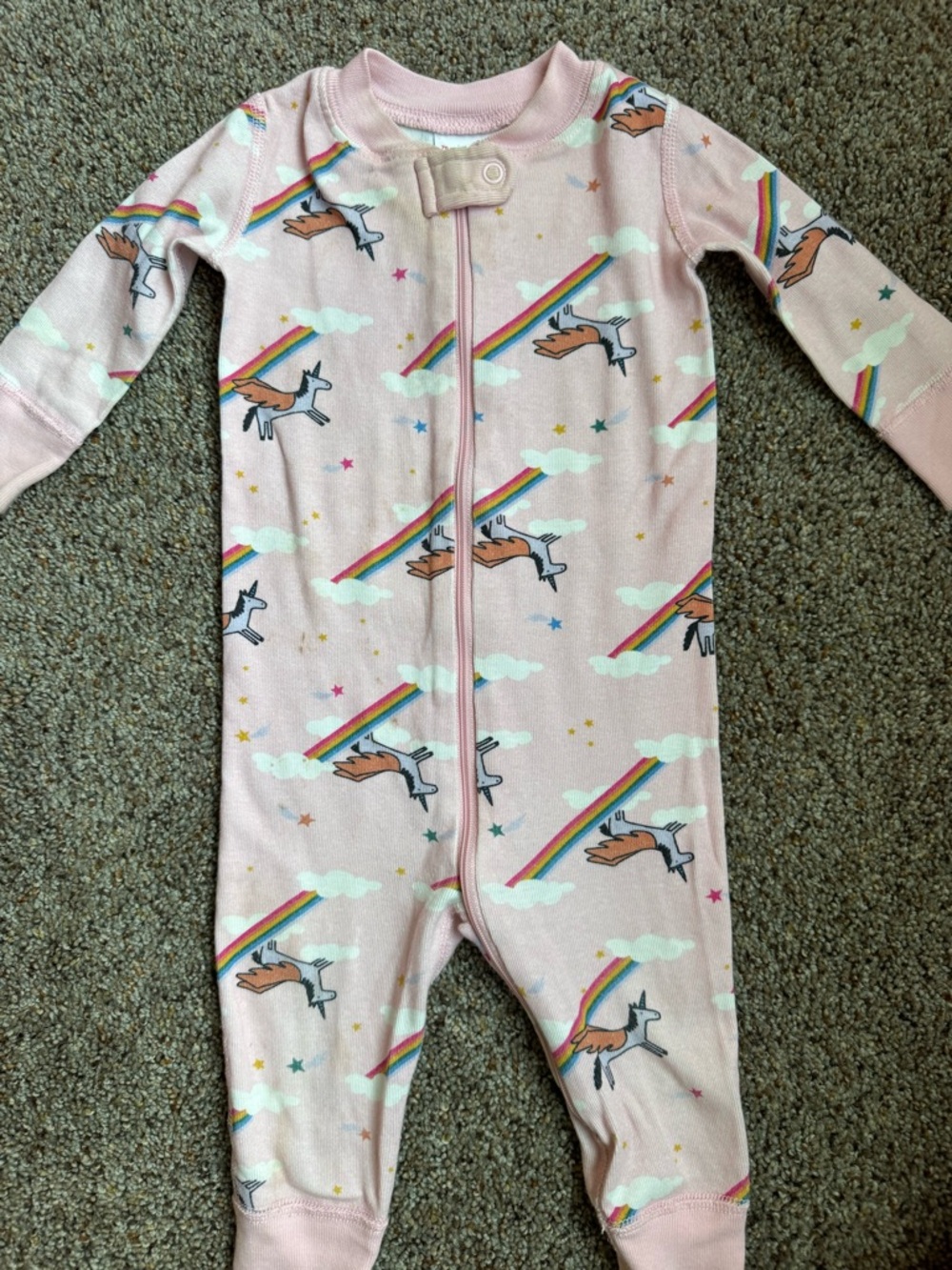 Hanna Andersson Light Pink Unicorn Rainbow Zip One-Piece